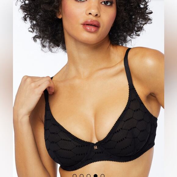 Savage X Fenty Black FLOCKED LOGO UNLINED DEMI BRA - Picture 1 of 16